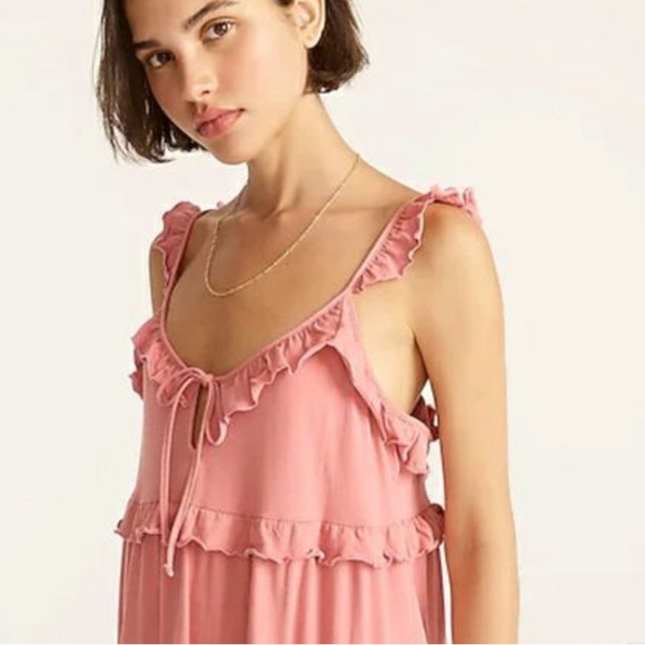 J. Crew Dusty PINK Tiered Jersey Cotton Midi Dress With Ruffle Spaghetti Strap - Picture 4 of 12